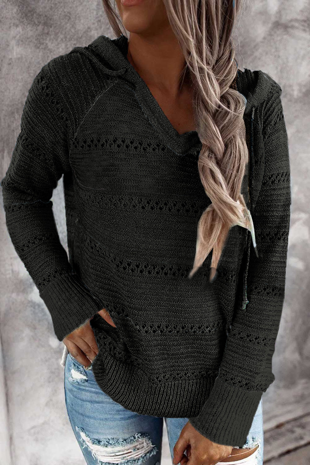 Women’s Full Size Color Block Knitted Hoodie
