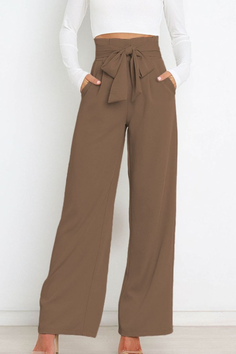 Women’s Tie Front Paperbag Wide Leg Pants