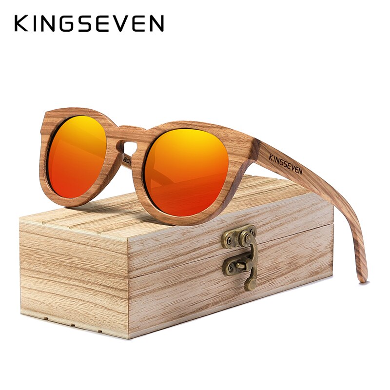 Men’s KINGSEVEN Wood Sunglassess Full Frame 100% Polarized Mirror Coated Lenses