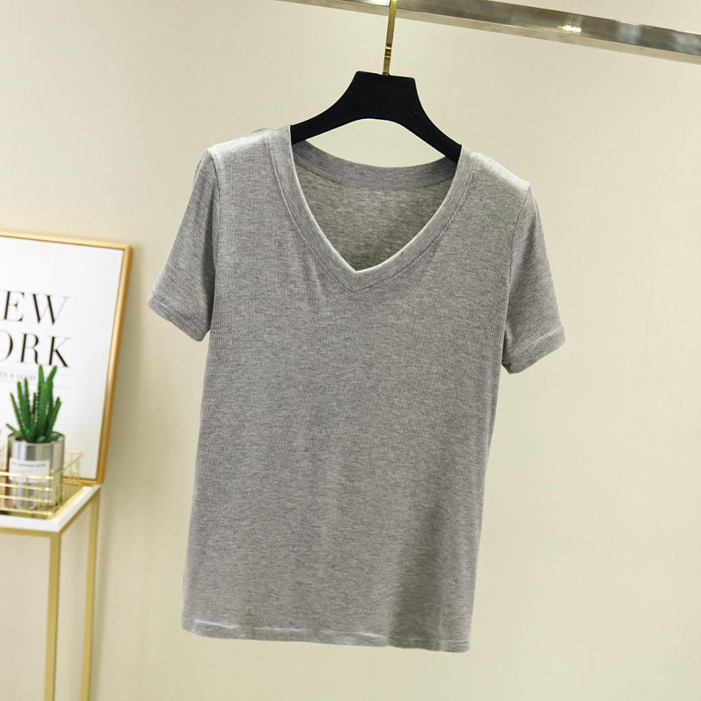 Women’s Ribbed Casual Cotton Short Sleeve V-Neck T-Shirt