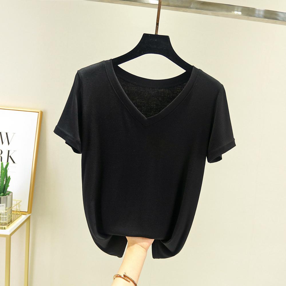 Women’s Ribbed Casual Cotton Short Sleeve V-Neck T-Shirt