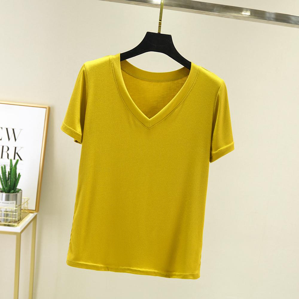 Women’s Ribbed Casual Cotton Short Sleeve V-Neck T-Shirt