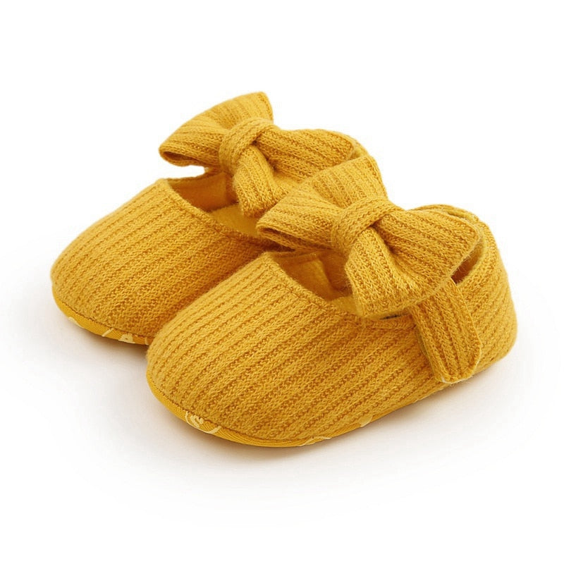 Children’s Girls Bow Pattern First Walkers Cotton Fabric Anti-Slip Shoes