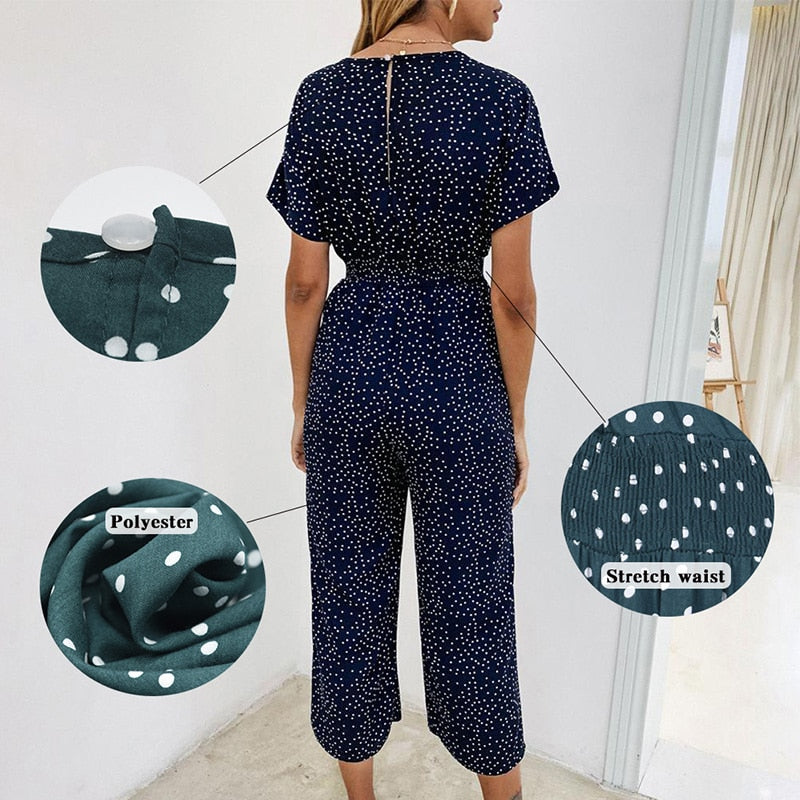 Women’s Short Sleeve Wide Leg Loose Casual Jumpsuit