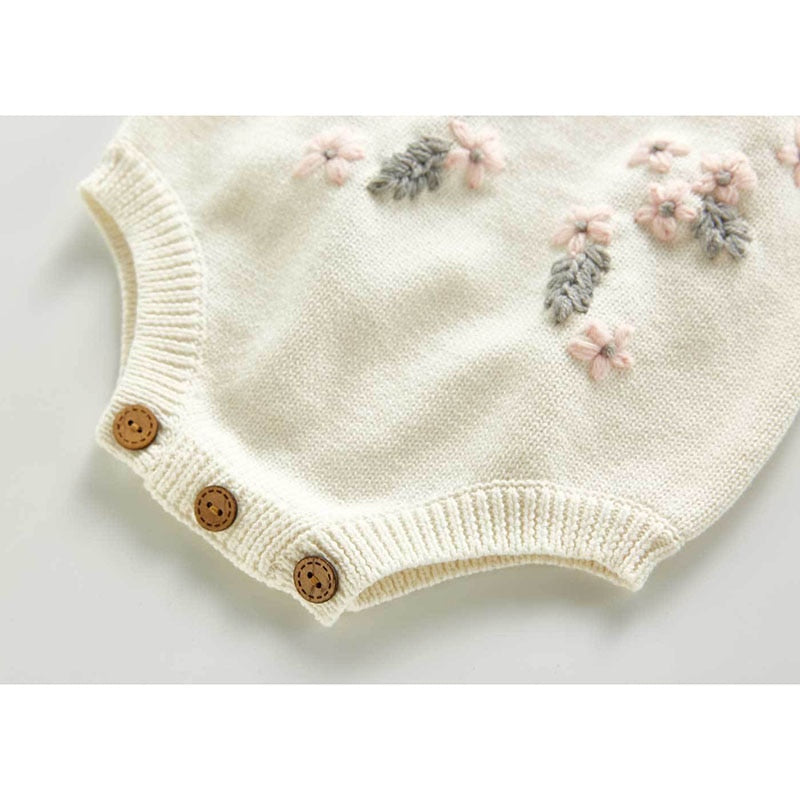 Children’s Girls Knit Long Sleeve Flower Coat + Rompers Set