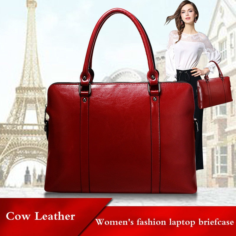 Women’s Genuine Leather Laptop Shoulder Bag