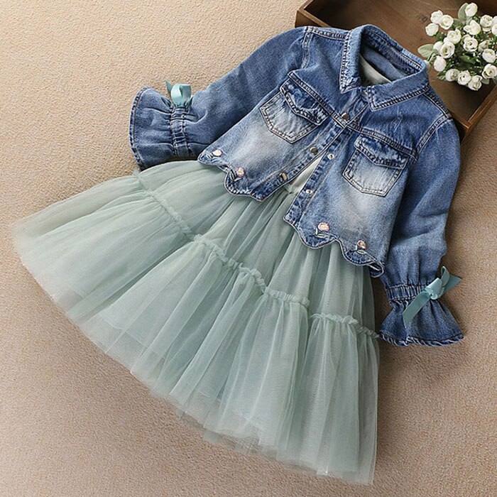 Children’s Girls Denim Jacket+TUTU Dress Set