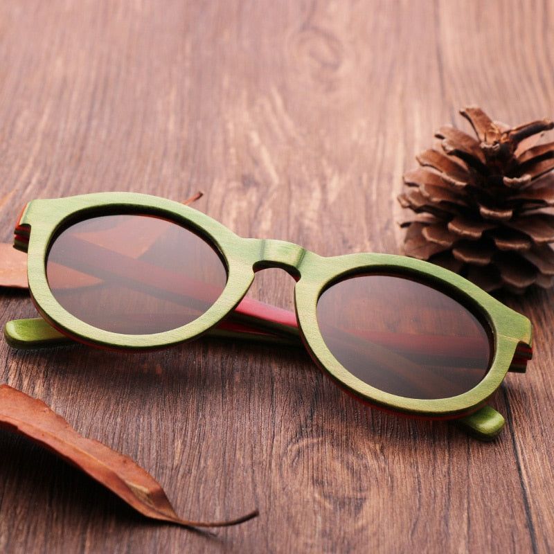 Women’s Retro UV Protection Fashion Bamboo Polarized Sunglasses