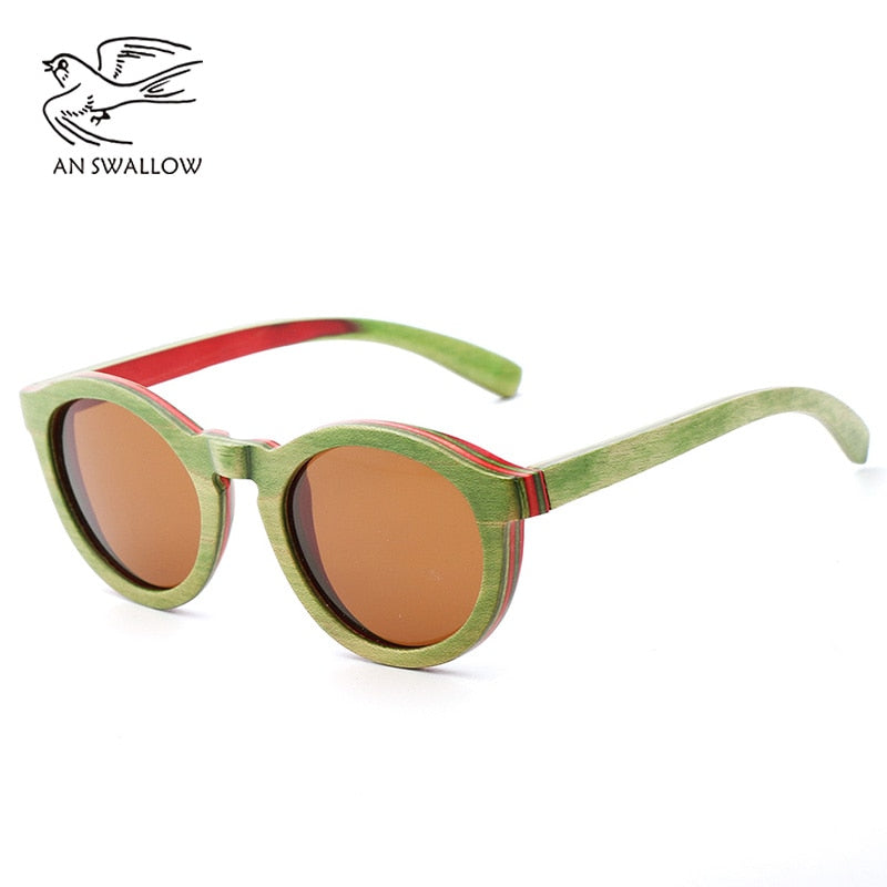 Women’s Retro UV Protection Fashion Bamboo Polarized Sunglasses