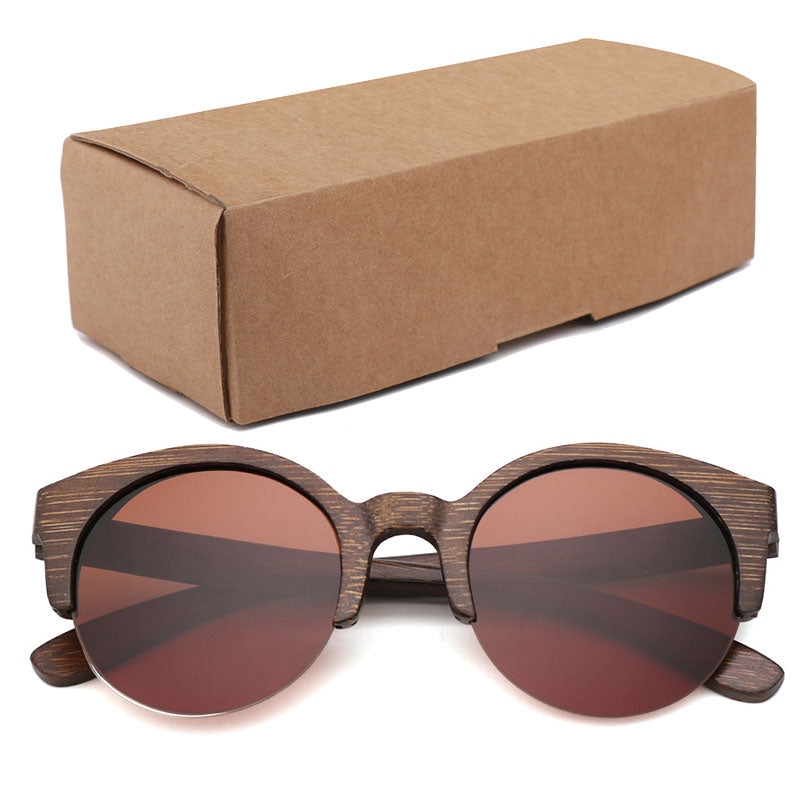 Unisex Bamboo Semi-Rimless Polarized Retro Sunglasses