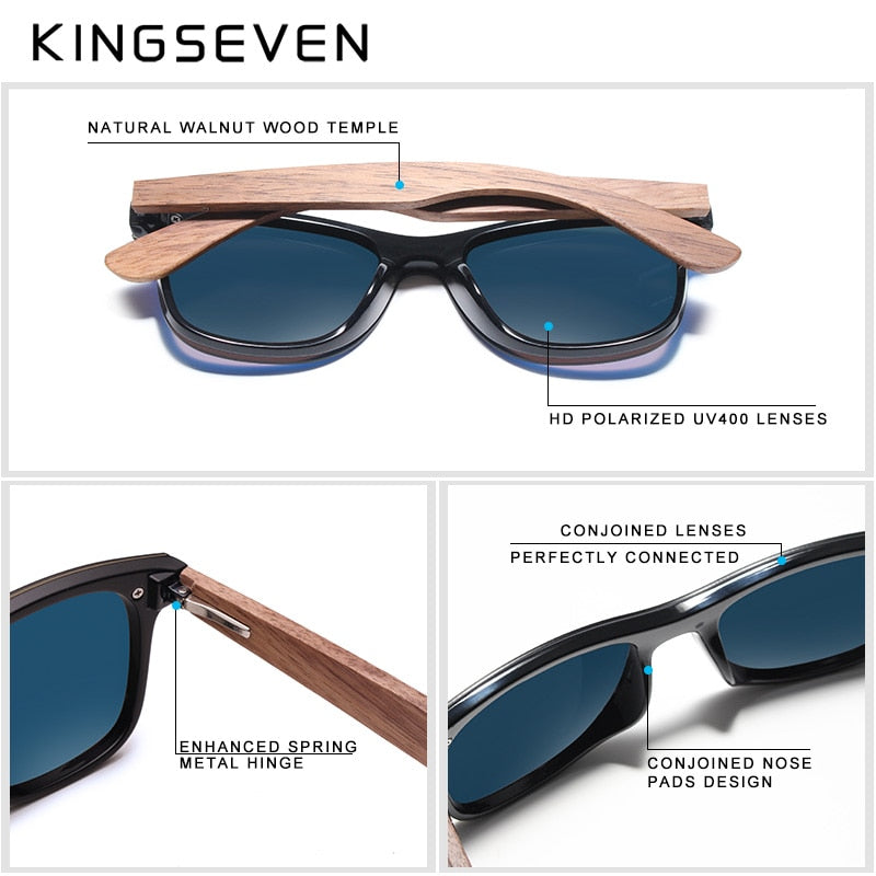 Men’s KINGSEVEN Polarized  Wood Mirror UV400 Lens Sunglasses