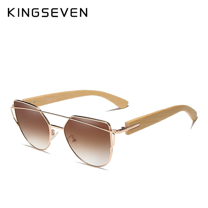 Unisex KINGSEVEN Handmade Wood UV400 Cat Eye Sunglasses
