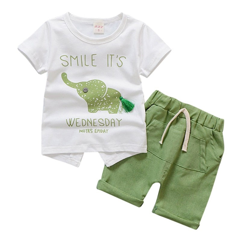 Children’s Boys Girls Elephant Short Sleeved T-shirt With Striped Pants