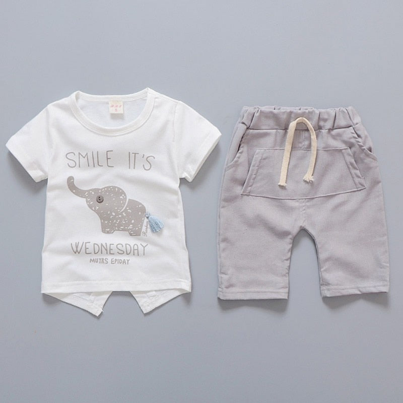 Children’s Boys Girls Elephant Short Sleeved T-shirt With Striped Pants