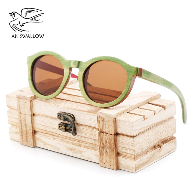 Women’s Retro UV Protection Fashion Bamboo Polarized Sunglasses