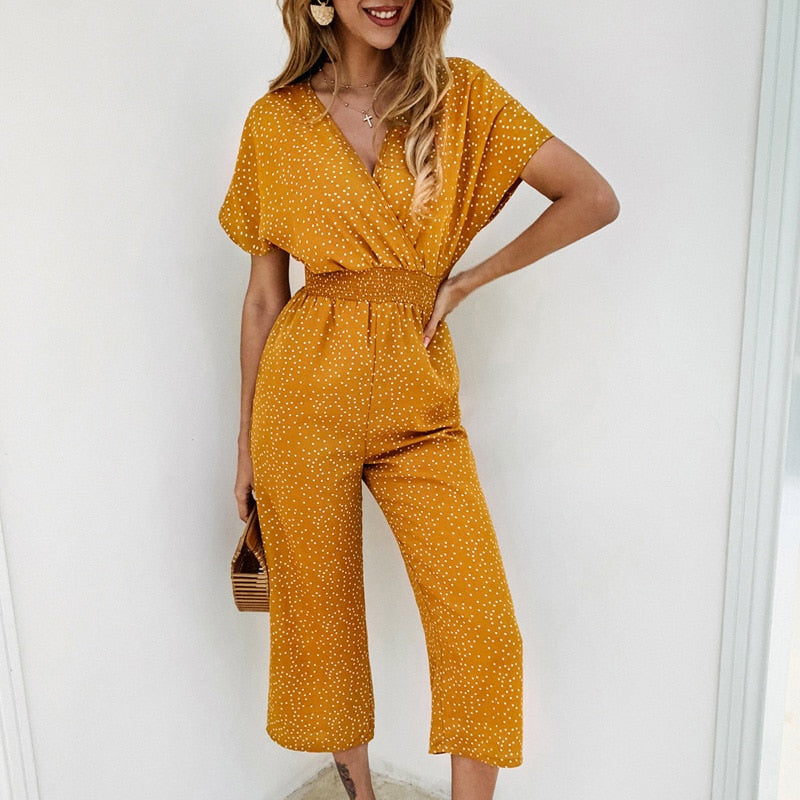 Women’s Short Sleeve Wide Leg Loose Casual Jumpsuit