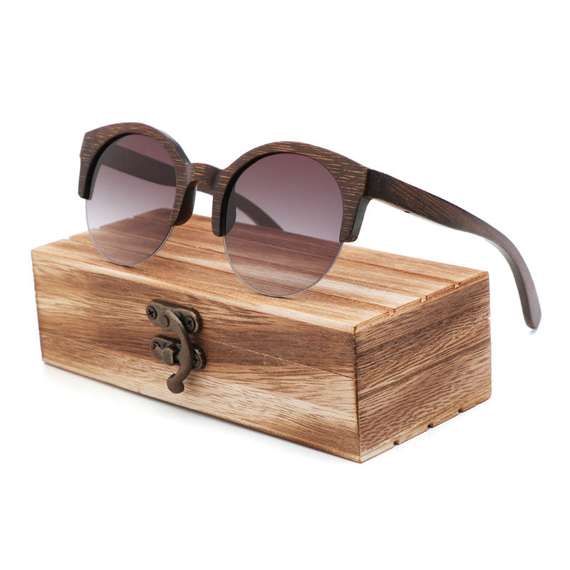 Unisex Bamboo Semi-Rimless Polarized Retro Sunglasses