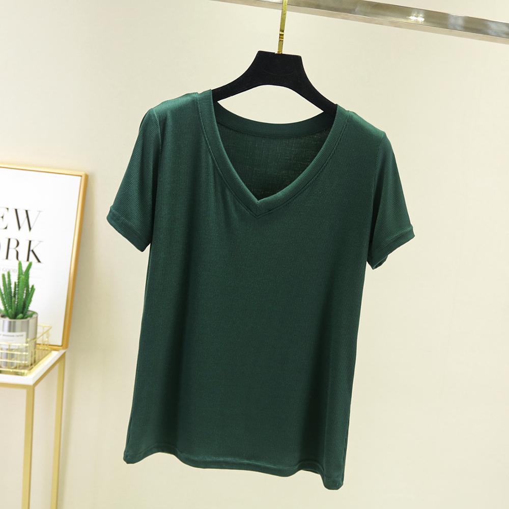 Women’s Ribbed Casual Cotton Short Sleeve V-Neck T-Shirt