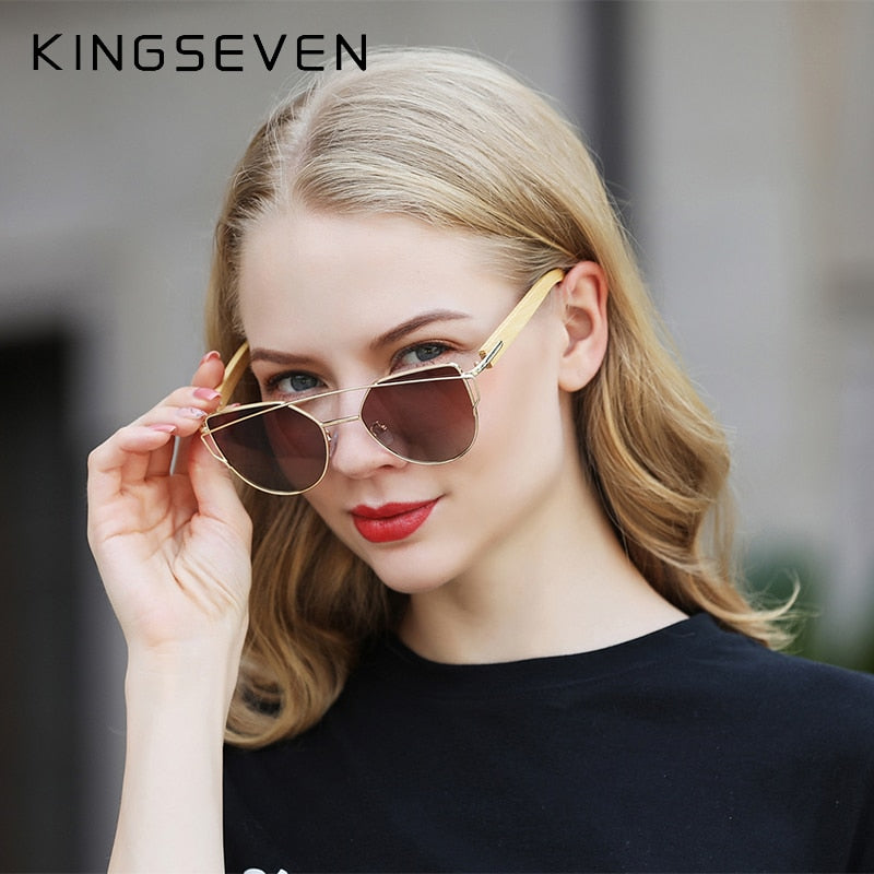 Unisex KINGSEVEN Handmade Wood UV400 Cat Eye Sunglasses