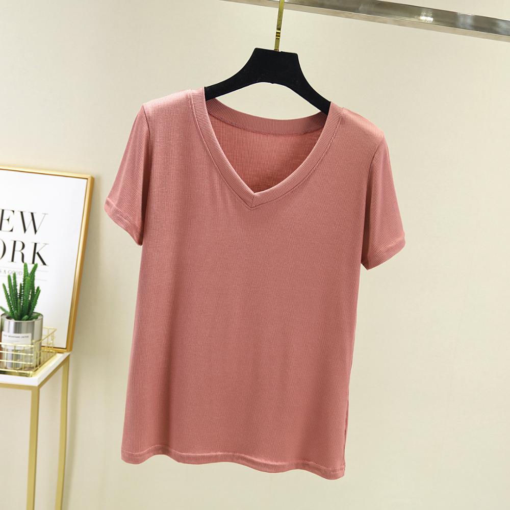 Women’s Ribbed Casual Cotton Short Sleeve V-Neck T-Shirt