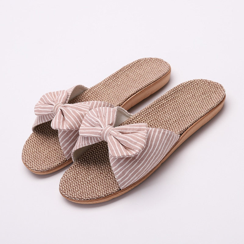 Women’s Breathable Sweet Bow Casual Flat Slides Non-slip Indoor  Sandals