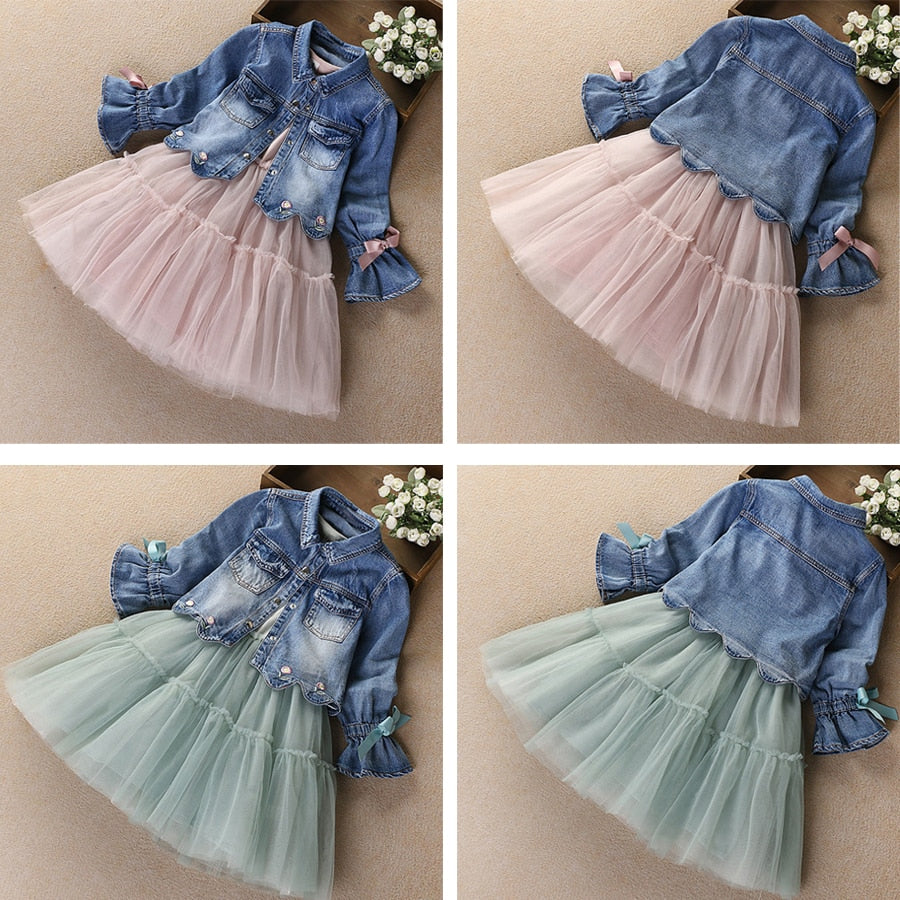 Children’s Girls Denim Jacket+TUTU Dress Set