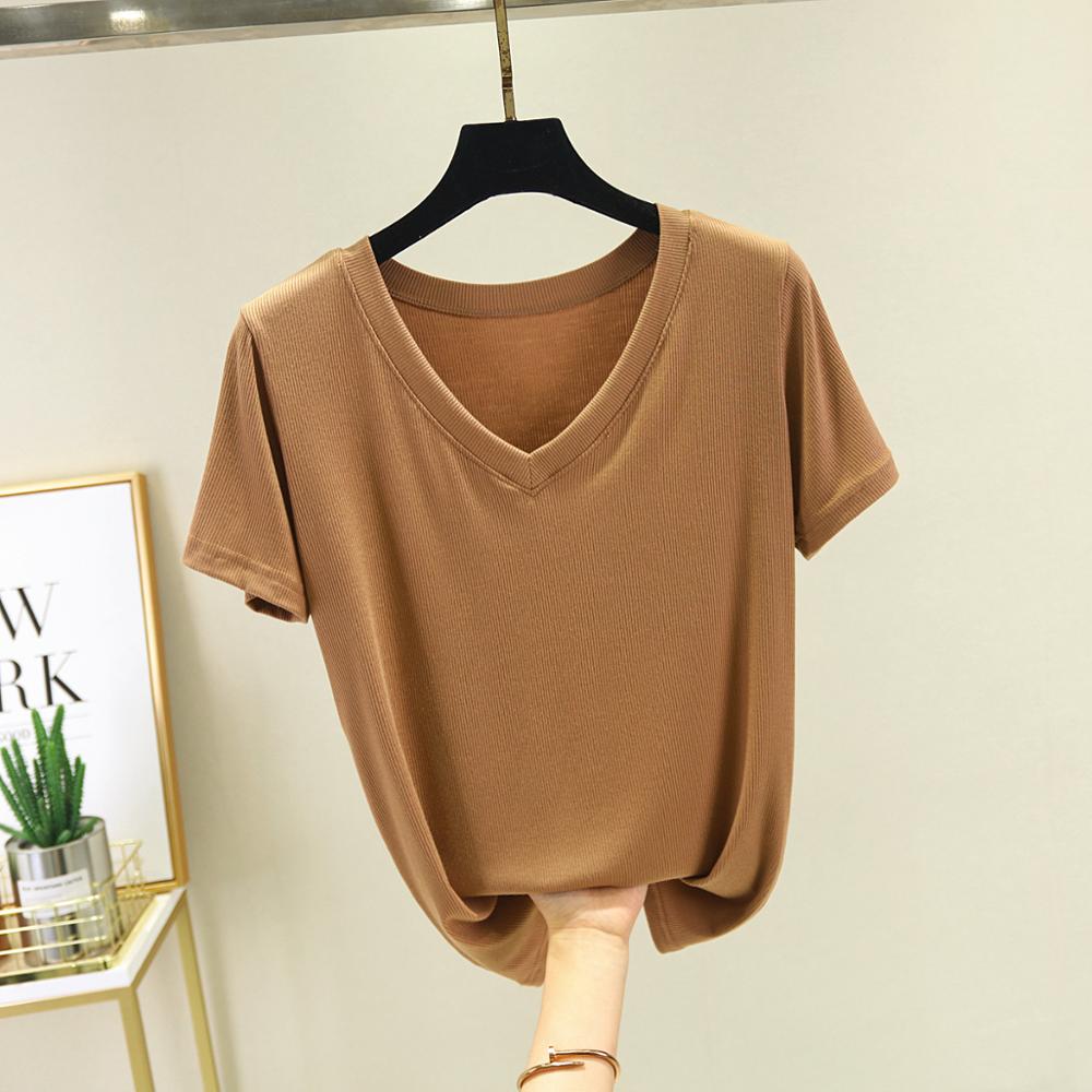 Women’s Ribbed Casual Cotton Short Sleeve V-Neck T-Shirt