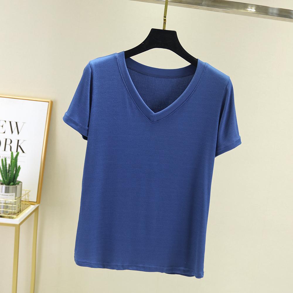 Women’s Ribbed Casual Cotton Short Sleeve V-Neck T-Shirt