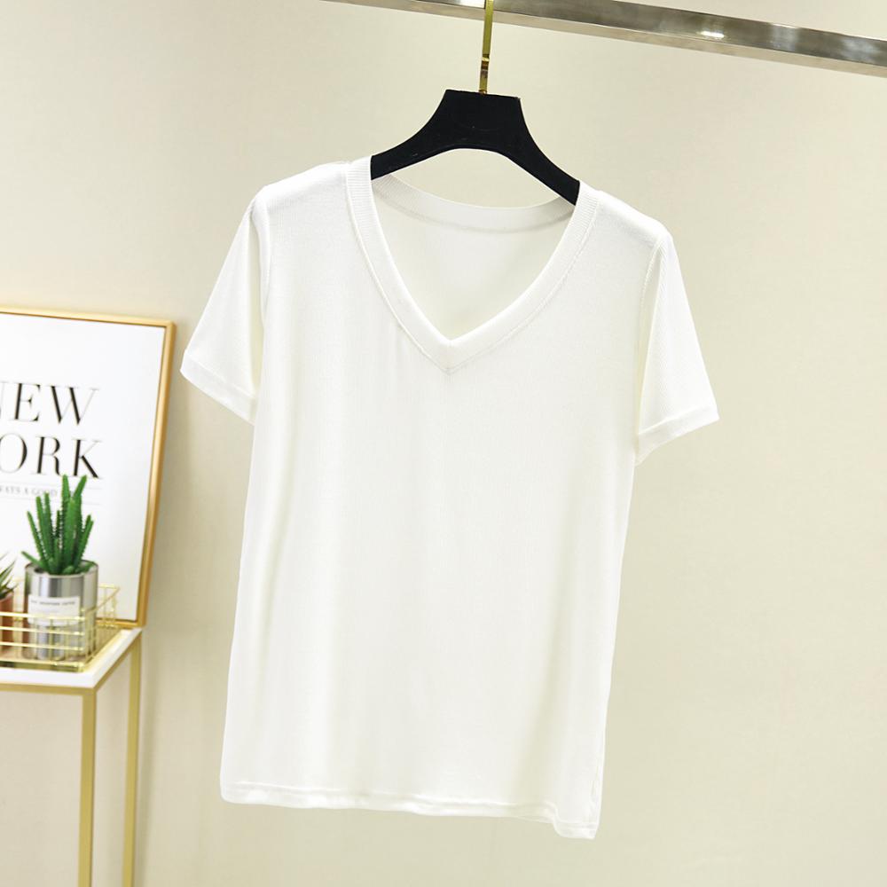 Women’s Ribbed Casual Cotton Short Sleeve V-Neck T-Shirt