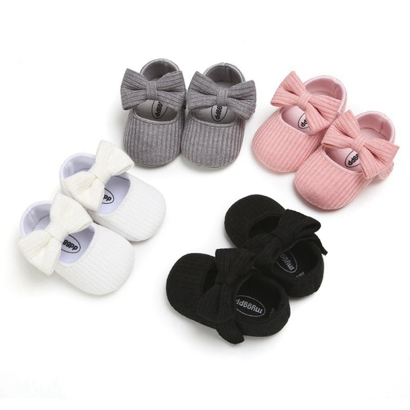 Children’s Girls Bow Pattern First Walkers Cotton Fabric Anti-Slip Shoes