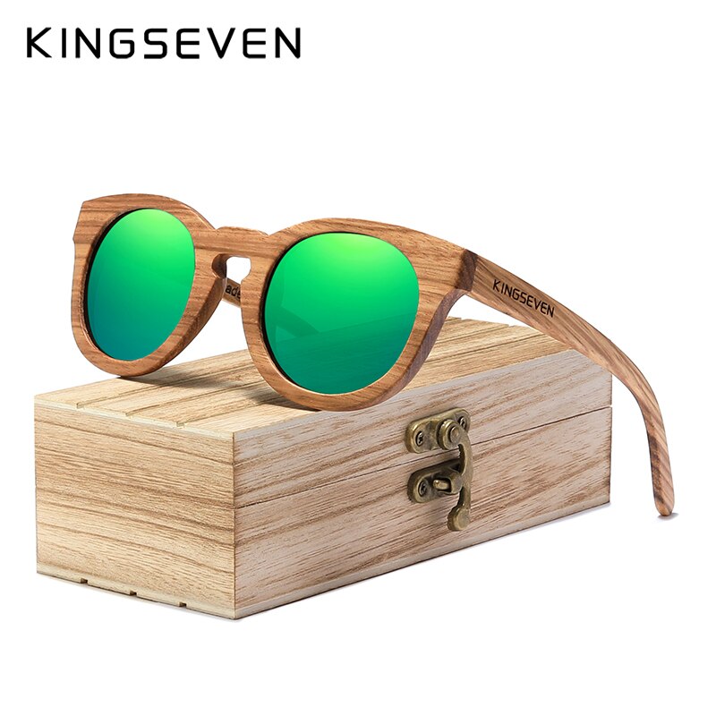 Men’s KINGSEVEN Wood Sunglassess Full Frame 100% Polarized Mirror Coated Lenses