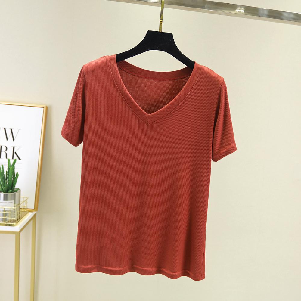 Women’s Ribbed Casual Cotton Short Sleeve V-Neck T-Shirt