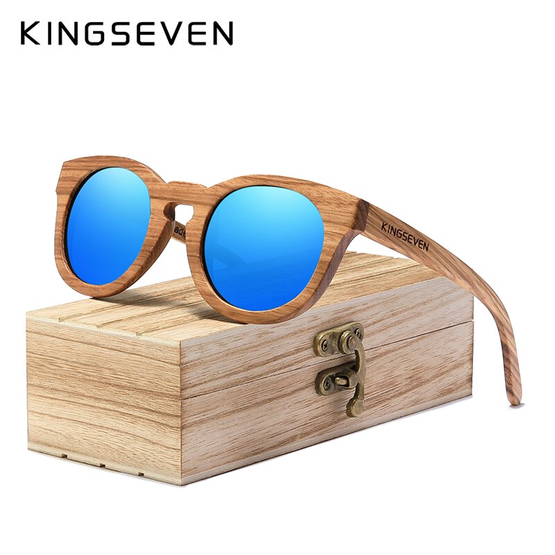 Men’s KINGSEVEN Wood Sunglassess Full Frame 100% Polarized Mirror Coated Lenses