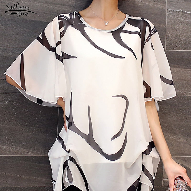 Women’s Printed Chiffon Short Sleeve Summer Top