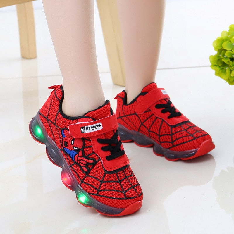 Children’s Boys Girls Spiderman LED Luminous Glowing Sneakers