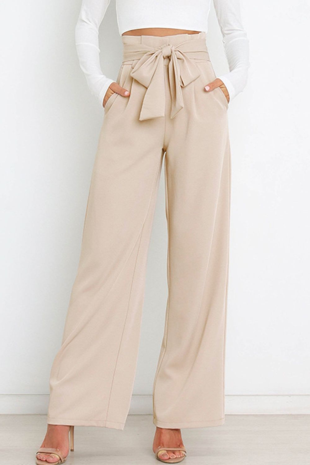 Women’s Tie Front Paperbag Wide Leg Pants