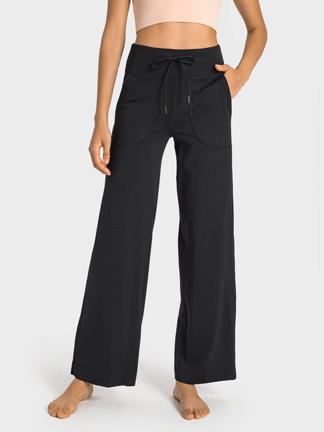 Women’s Drawstring Waist Wide Leg Sports Pants with Pockets