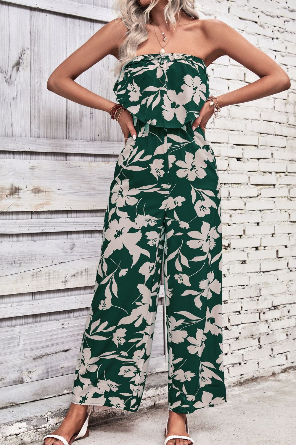 Women’s Floral Strapless Wide Leg Jumpsuit