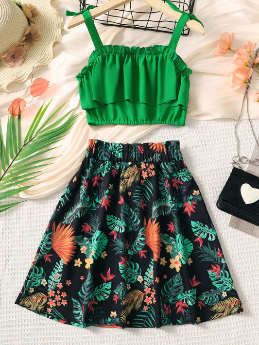 Children’s Girls Layered Cami and Floral Skirt Set