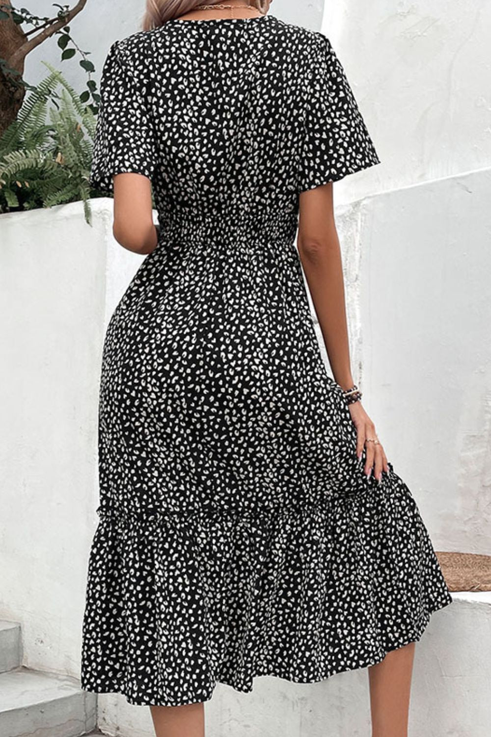 Women’s Leopard Print Short Sleeve Midi Dress