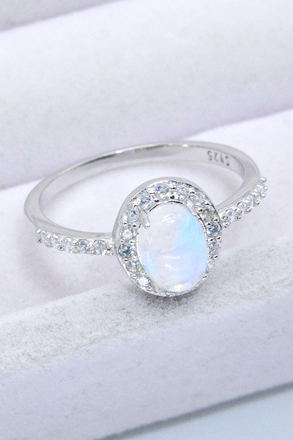 Women’s 925 Sterling Silver Natural Moonstone Halo Ring