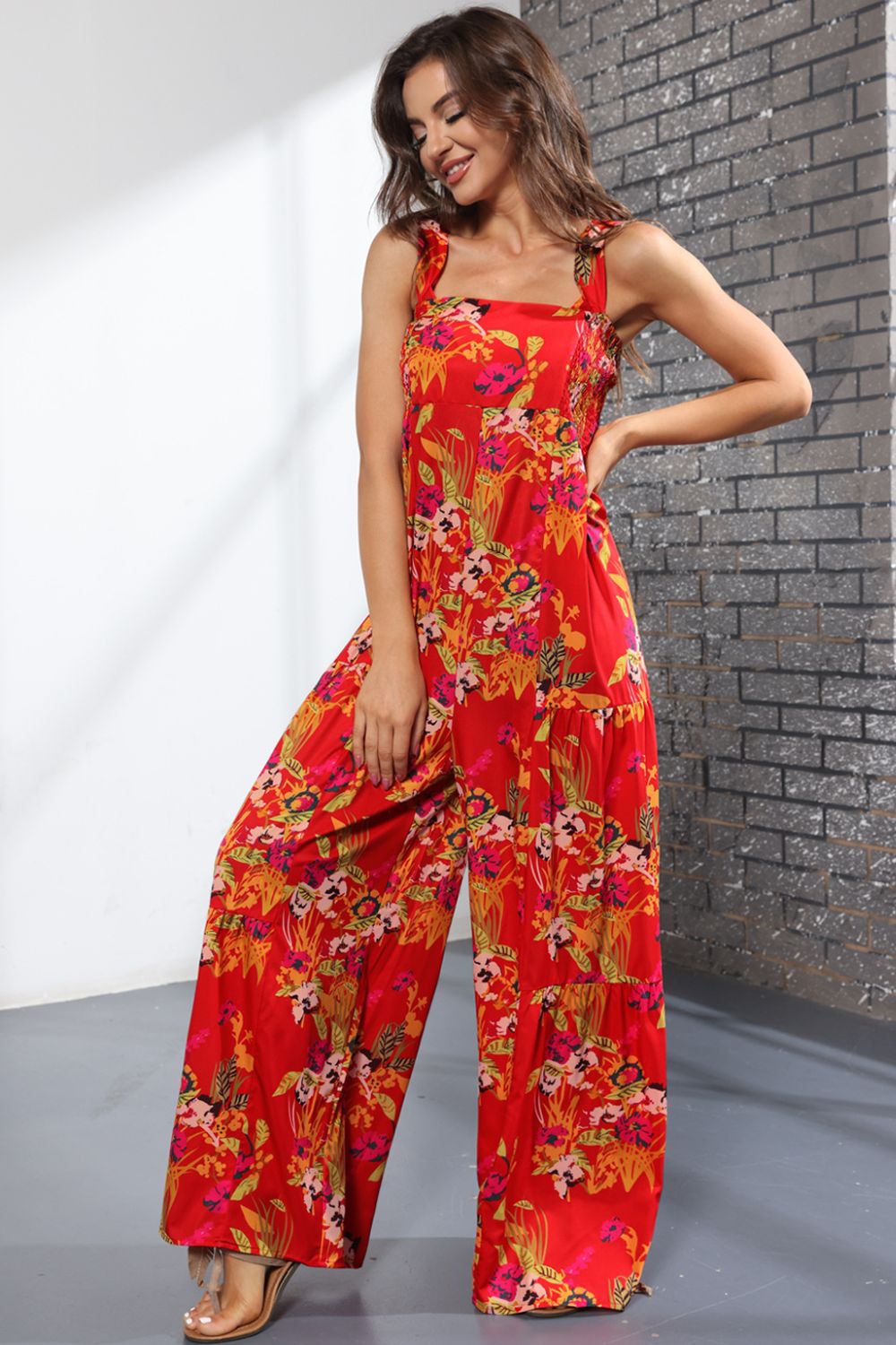 Women’s Floral Square Neck Wide Leg Jumpsuit