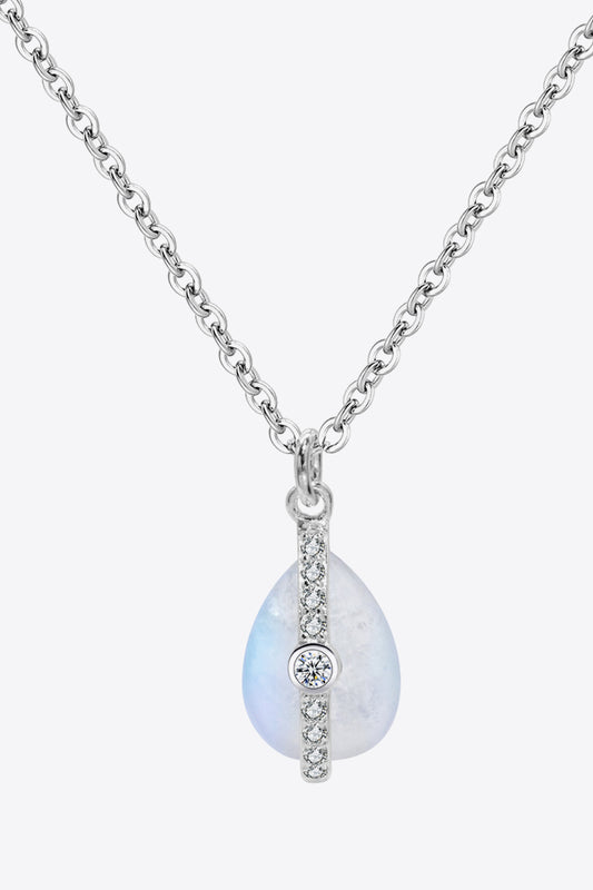 Women’s Natural Moonstone and Zircon Pendant Necklace