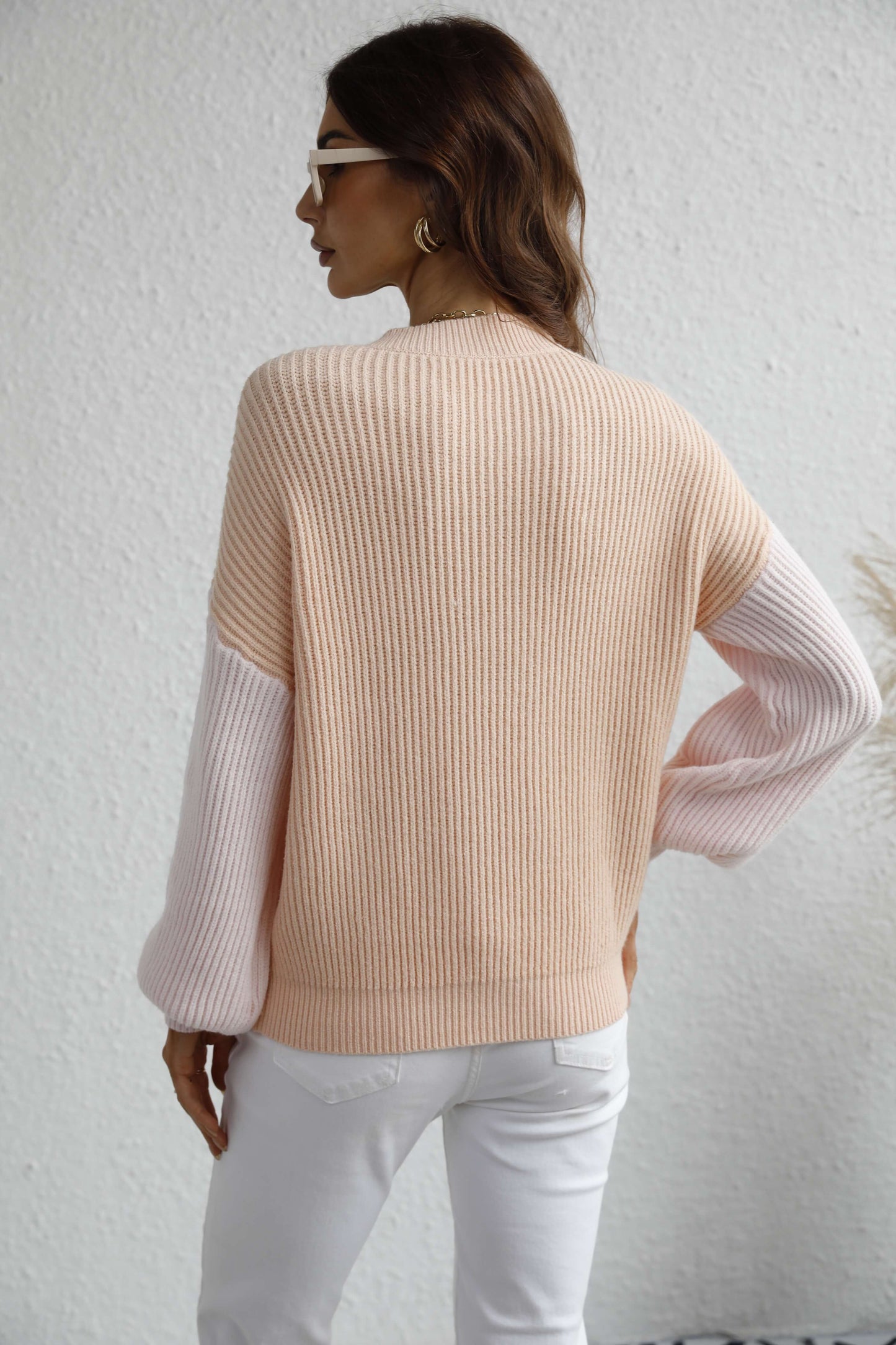 Women’s Two-Tone Rib-Knit Dropped Shoulder Sweater