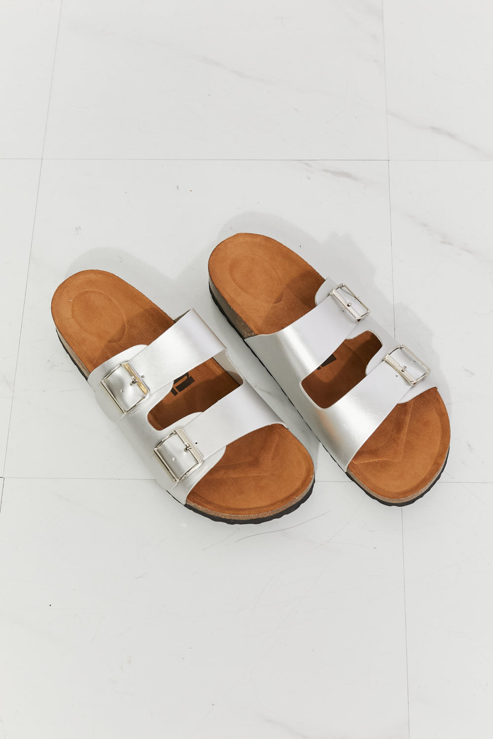 Women’s MMShoes Best Life Double-Banded Slide Sandal in Silver