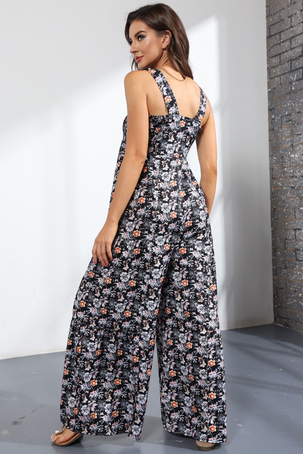 Women’s Floral Square Neck Wide Leg Jumpsuit