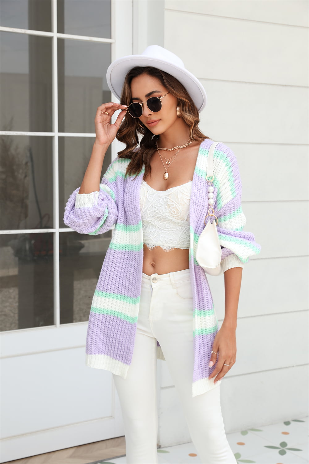 Women’s Color Block Ribbed Dropped Shoulder Open Front Cardigan