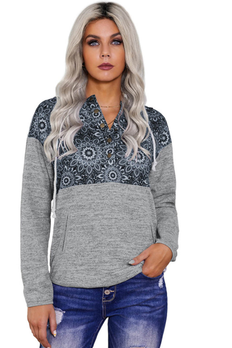 Women’s Retro Floral Contrast Panel Hoodie