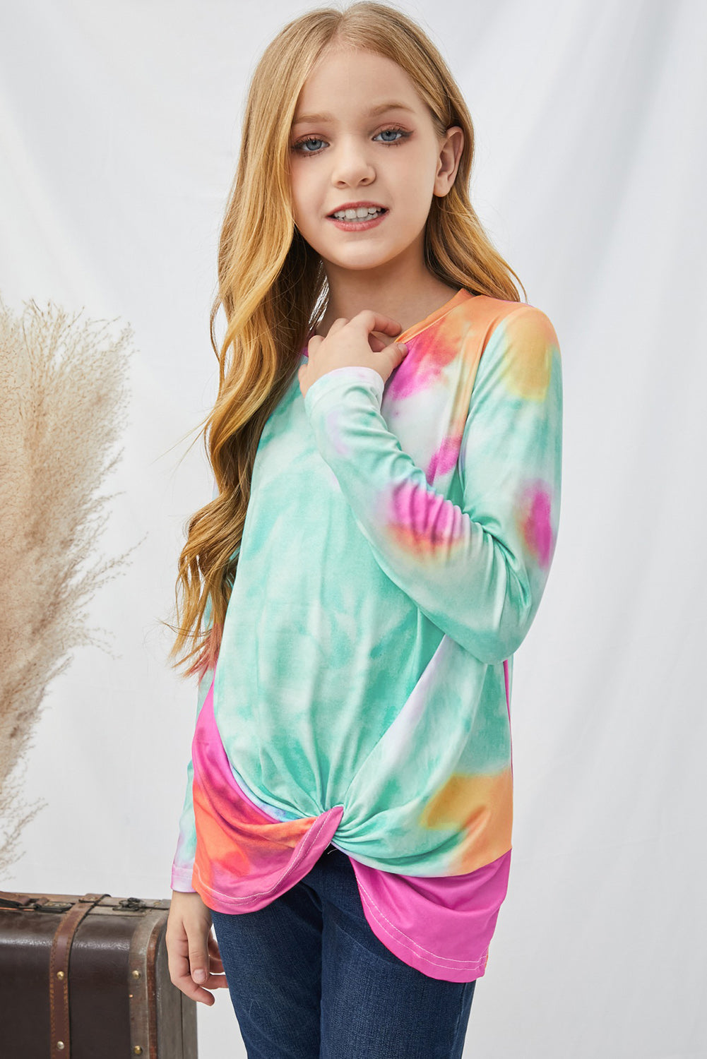 Children’s Girls Tie-Dye Twist Front Long Sleeve Top