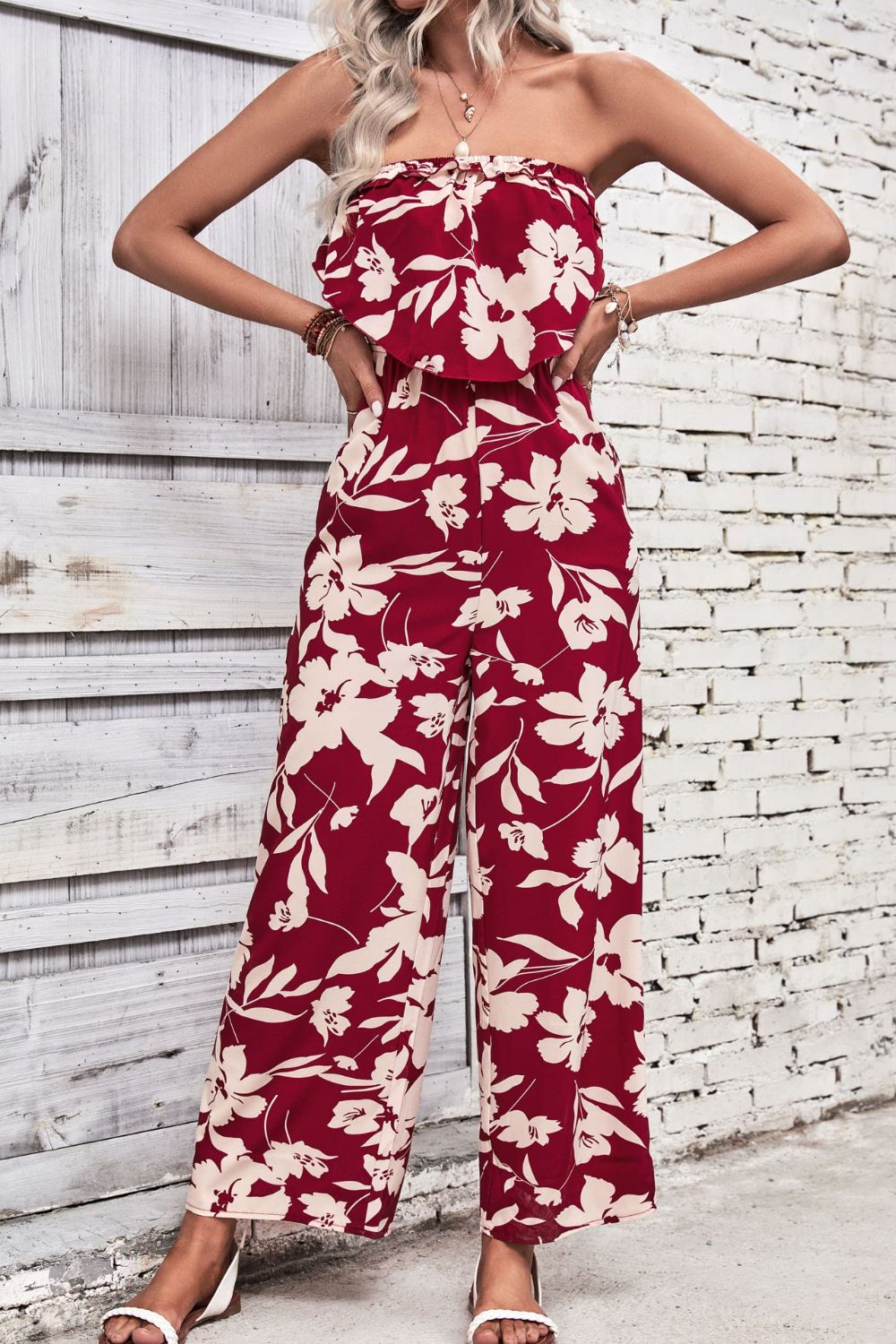 Women’s Floral Strapless Wide Leg Jumpsuit